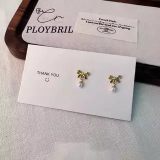 PLOYBRIL จี้ไข่มุกลายโบว์ดีไซน์เรียบง่ายทันสมัย เหมาะสำหรับผู้หญิงที่ต้องการความหรูหราและมีสไตล์ในต่างหู E094