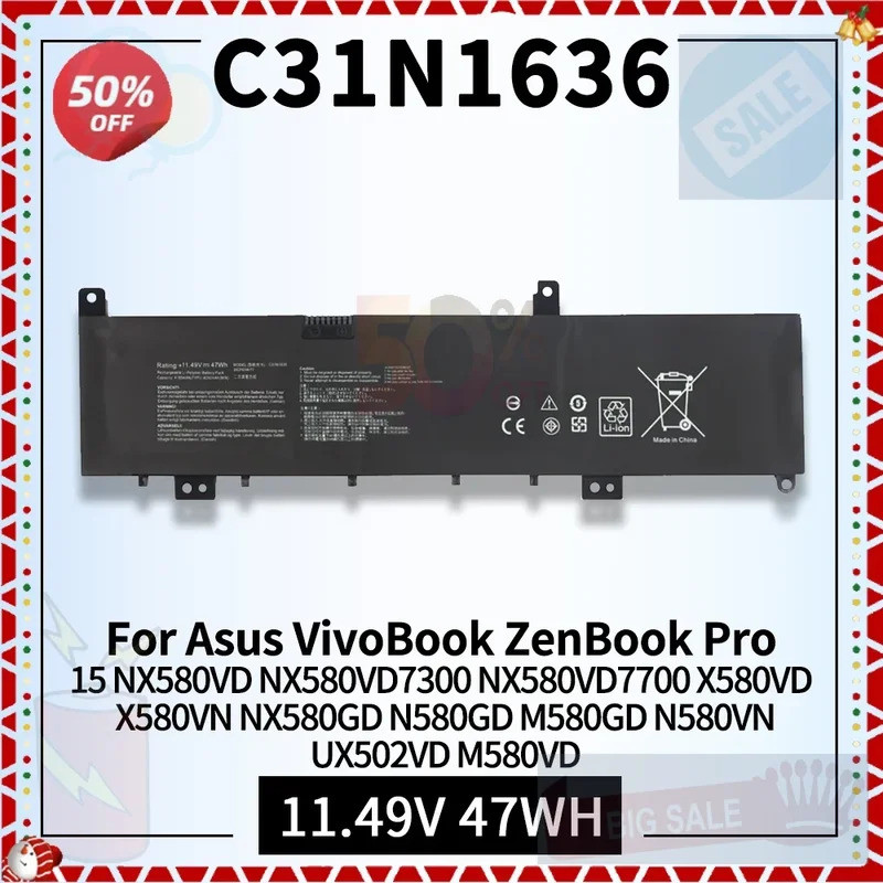 47Wh C31N1636 แบตเตอรี่แล็ปท็อปสําหรับ ASUS VivoBook Pro 15 N580GD N580V N580VD N580VN NX580V NX580V