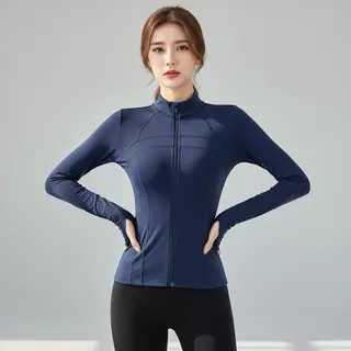 เสื้อออกกำลังกายผู้หญิงแขนยาว ซิปหน้า Slim Fit เสื้อโยคะ ฟิตเนส เสื้อกีฬา กระชับทรง ยืดหยุ่นสูง Quick Dry S-3XL