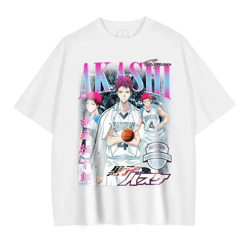 เสื้อยืดฮิปฮอปฮาราจูกุลายอากาชิ Kuroko ลวดลายตัวละครสามภาพสุดพิเศษ