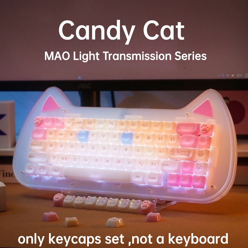 PBT Keycaps MAO กระจก Candy Cat น่ารัก PC วัสดุการส่งผ่านแสง Cross Switch คีย์บอร์ด Keycap S75Pro MCHOSE