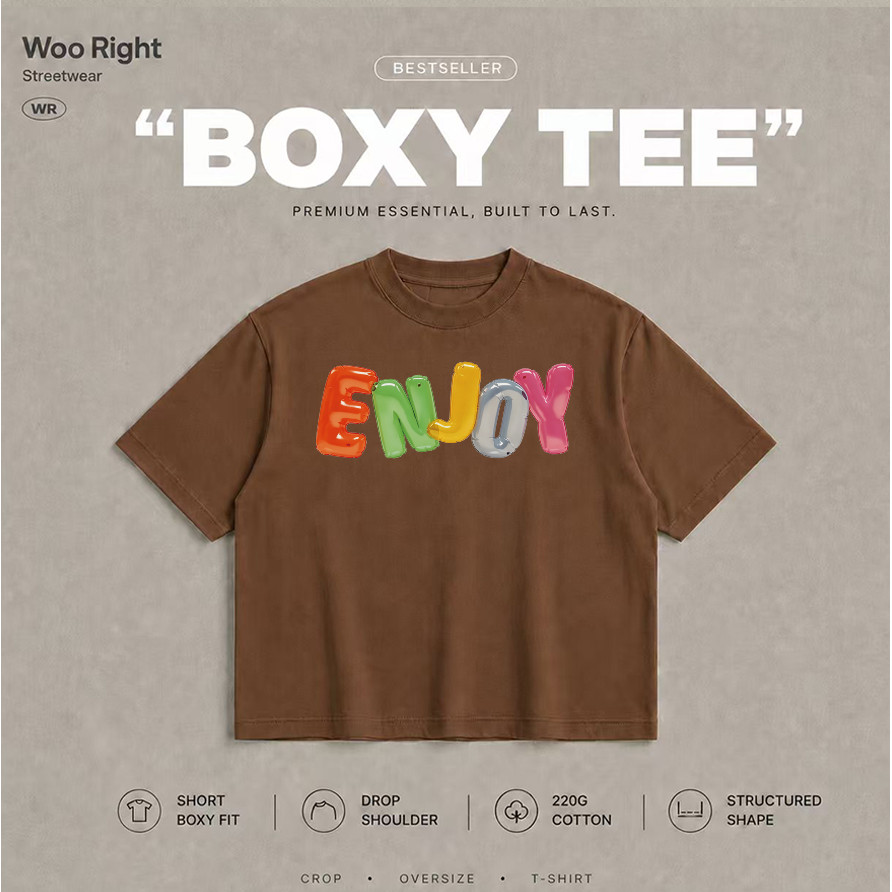 Woo Right تيشيرت قصير Boxy ‏ENJOY — صورة 5