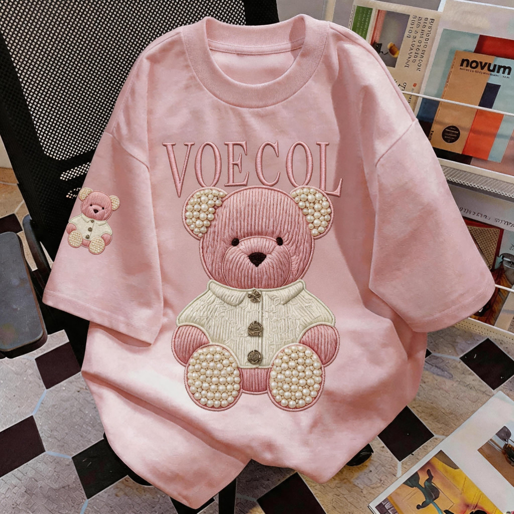 TEE·SHOPเสื้อยืด Oversize 'VOECOL Pink Bear' สไตล์เกาหลี รูปที่ 6