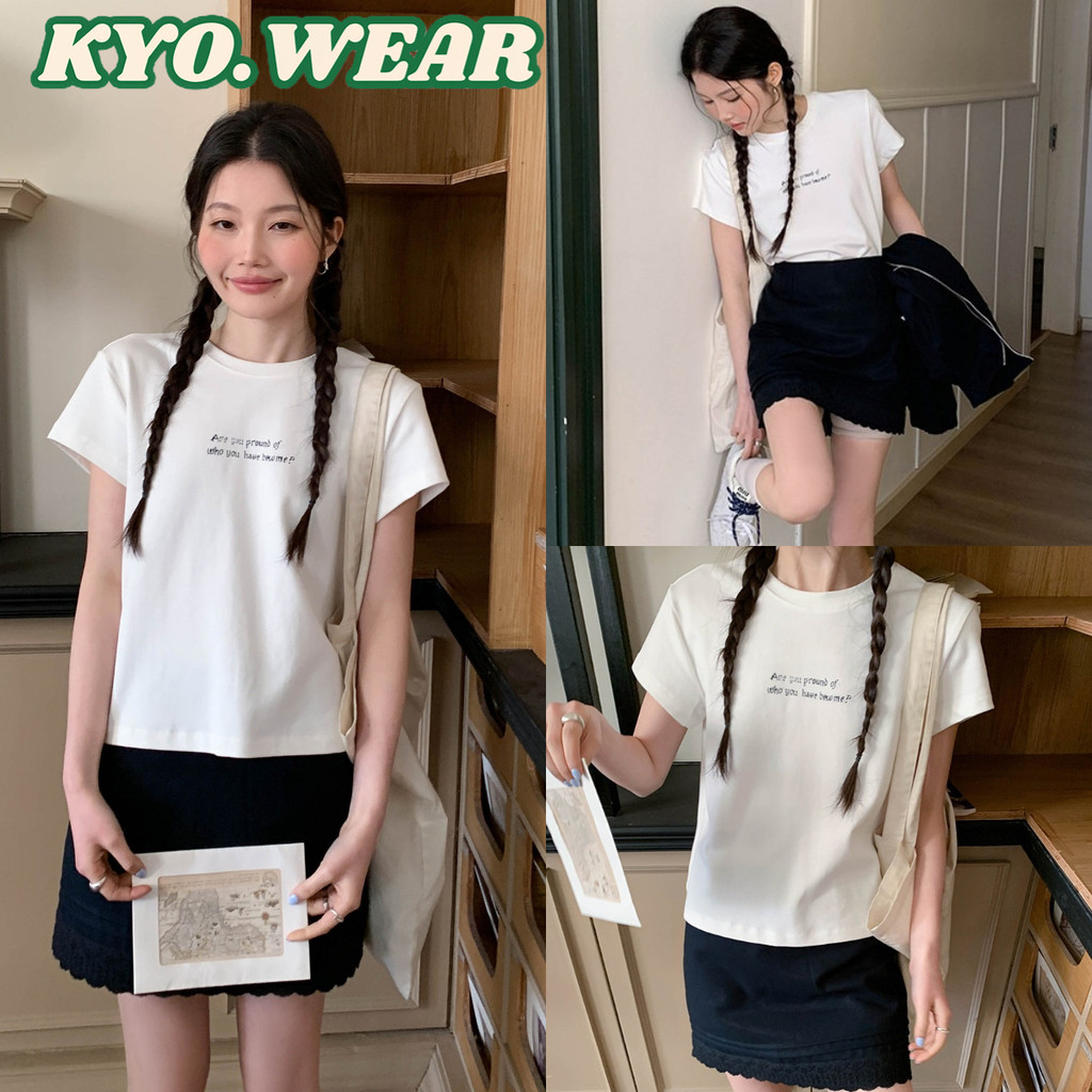 KYO 🌸 เกาหลีสไตล์ เสื้อยืดผู้หญิง พิมพ์ลาย "YOU PROUND" ทรงเข้ารูปเสื้อคอกลม ผ้าฝ้ายแท้ โคตรนุ่ม เสือใส่สบาย【COD】