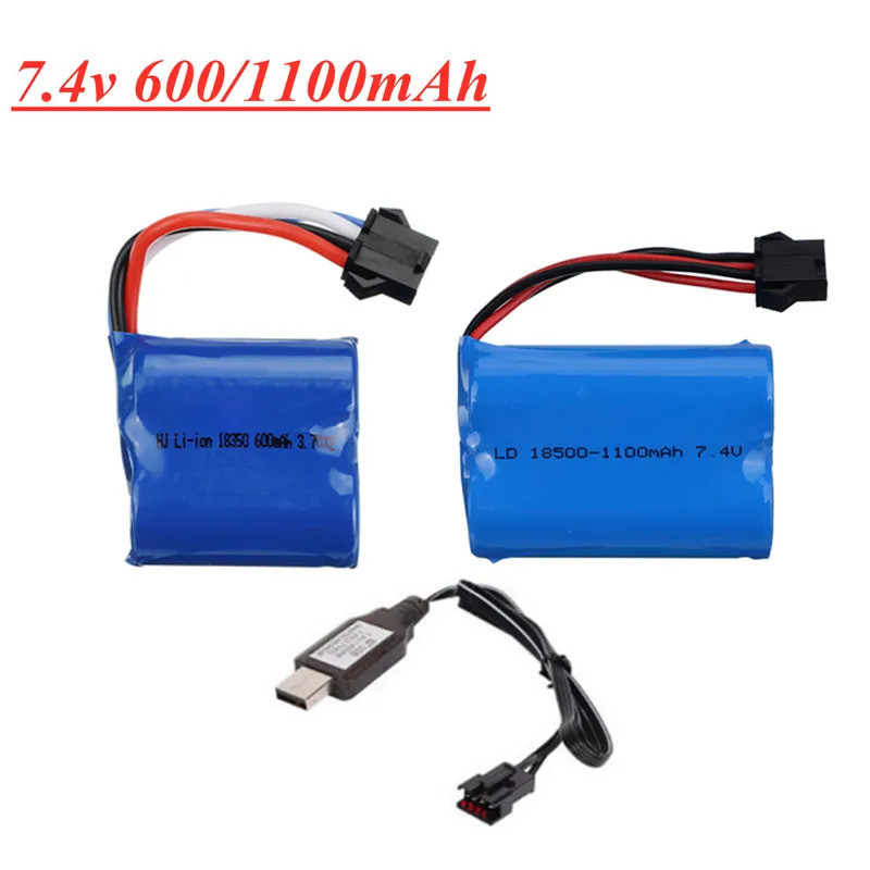 7.4V 600mAh / 1100mAh แบตเตอรี่และเครื่องชาร์จ USB สําหรับ UDI001 UDI002 UDI902 6961 962 2.4G RC rac