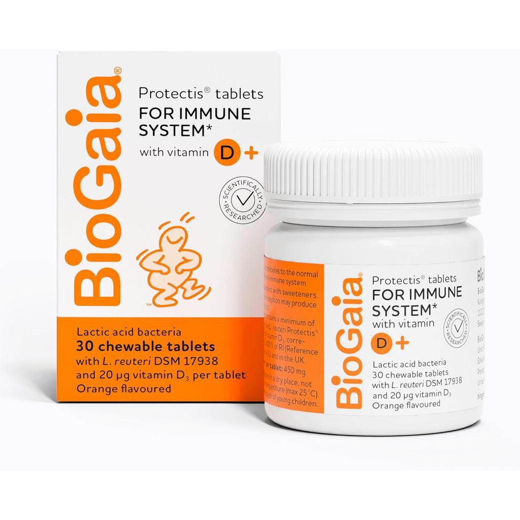 BIOGAIA Protectis Probiotic Tablets with Vitamin D3, Orange Flavoured, 30 เม็ด