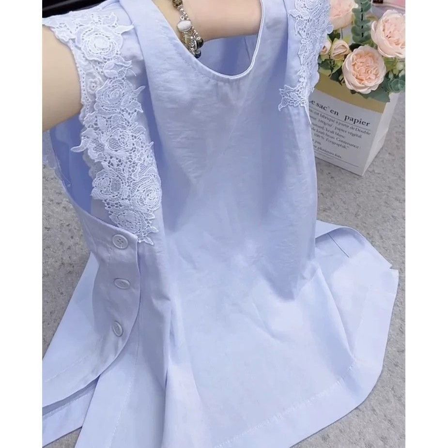 แฟชั่นแขนกุดผู้หญิงลดอายุอุตสาหกรรมหนักลูกไม้ Slimmer ดูเสื้อขายร้อน Super