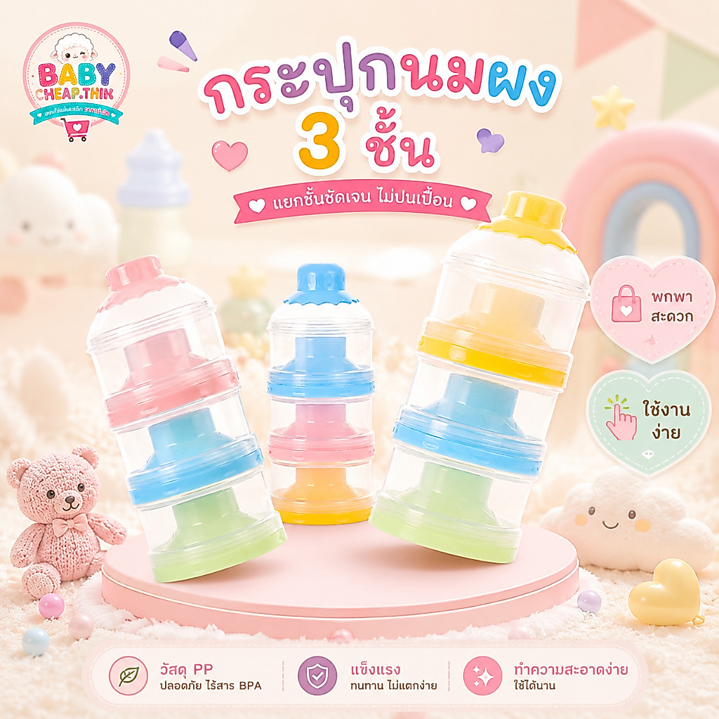 กระปุกใส่นมผง (Ab42) - แบ่งเป็น 3 ชั้น แบบพกพา