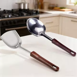 1or 2pcs/set ทัพพีสแตนเลสแท้ ทัพพีจีนเล็กแม็กไลท์แดง สำหรับทำอาหาร ตักแกง ตักข้าว 32cmตะหลิว ด้ามแดง ชุดทำครัวสแตนเลสแท้