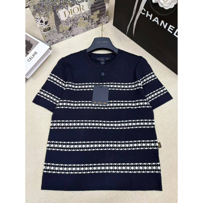 5WBD L1s-v #New สไตล์รอบคอถักแขนสั้นคลาสสิก Jacquard แฟชั่น All-Match Slimmer ดูอารมณ์เก่า