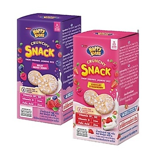 Happy Bites Crunchy Snack ข้าวอบกรอบจากข้าวหอมมะลิออร์แกนิค สำหรับเด็กอายุ 3 ปีขึ้นไป ขนาด 25 กรัม