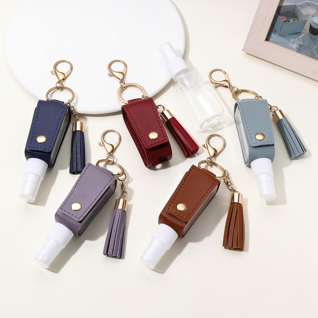 St.kunkka พวงกุญแจเคสหนังใส่ขวดสเปรย์แอลกอฮอล์ พร้อมพู่ห้อย ขวดสเปรย์พกพาห้อยกระเป๋า