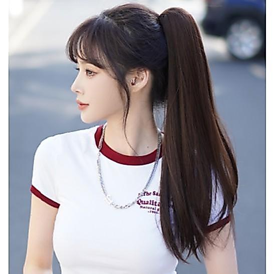 รหัส M75 : หางม้าหนีบผมตรงปลายงุ้มเล็กน้อย : (ป้ายชมพู) ความยาวประมาณ 55 ซม ไหมสังเคราะห์เกรดดี คุณภาพดี ไม่มีเงา