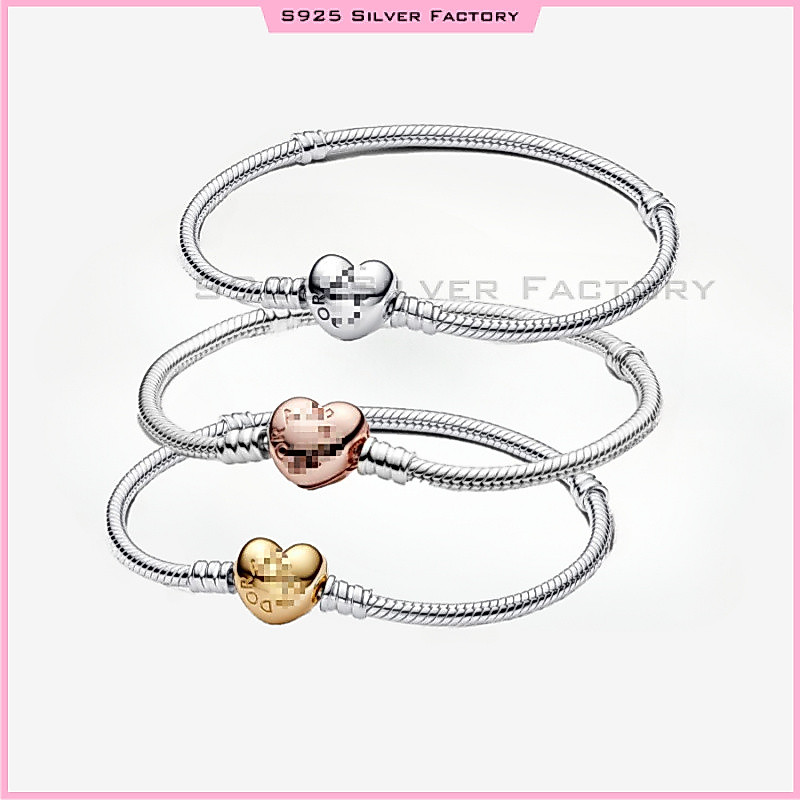 Moments Heart Clasp สร้อยข้อมือโซ่งู 925 สร้อยข้อมือเงิน ของขวัญผู้ชาย ของขวัญผู้หญิง ของขวัญวันเกิด blessing ฉลอง