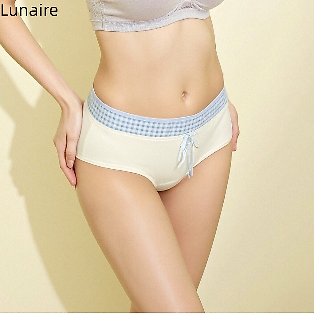 Lunaire กางเกยผิวเป้ายากันแบคทีเรีย 10Aผ้าฝ้ารักใส่สนทรงสาบางชั้นในป้องายแท้ แบบใหม่ ดีไซน์น่วกางเกงขาสั้มเหลี่ยมเอวกลาง