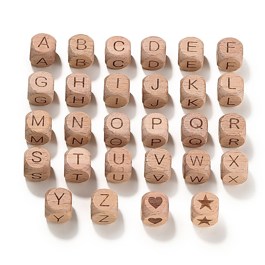 St.kunkka 10ชิ้น ลูกปัดตัวอักษรไม้บีช A-Z ทรงสี่เหลี่ยม สำหรับทำสายคล้องชื่อ กำไลข้อมือ และงานประดิษฐ์ DIY สไตล์มินิมอล