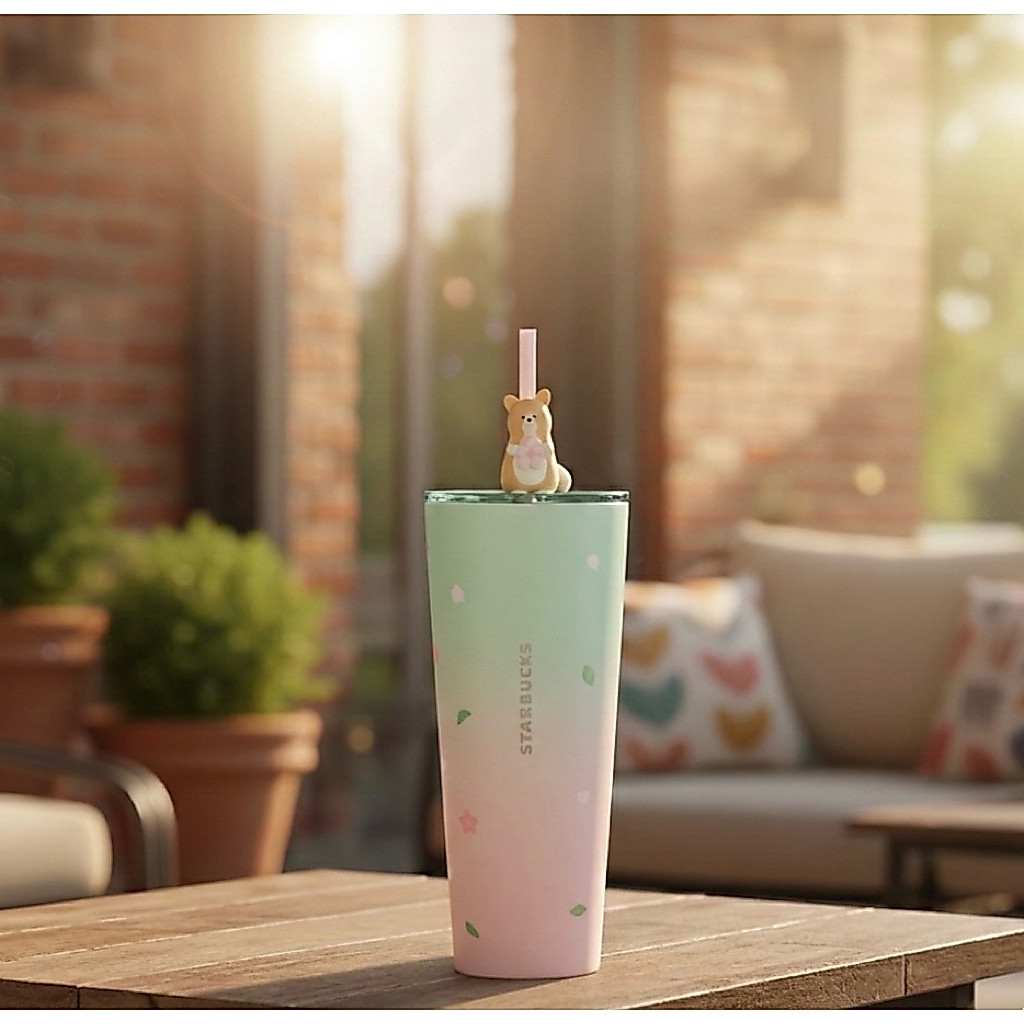 แท้ 💯 พร้อมส่ง Starbucks Stainless Steel Blossom Breeze with Corgi Cold Cup 26oz. ไม่มีกล่อง