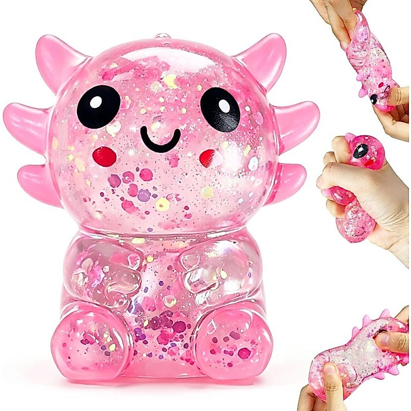 Glitter Axolotl Squishy, ของเล่นบีบ Rising ช้า, น่ารัก Axolotl Fidget ของเล่นสําหรับความเครียดบรรเทา