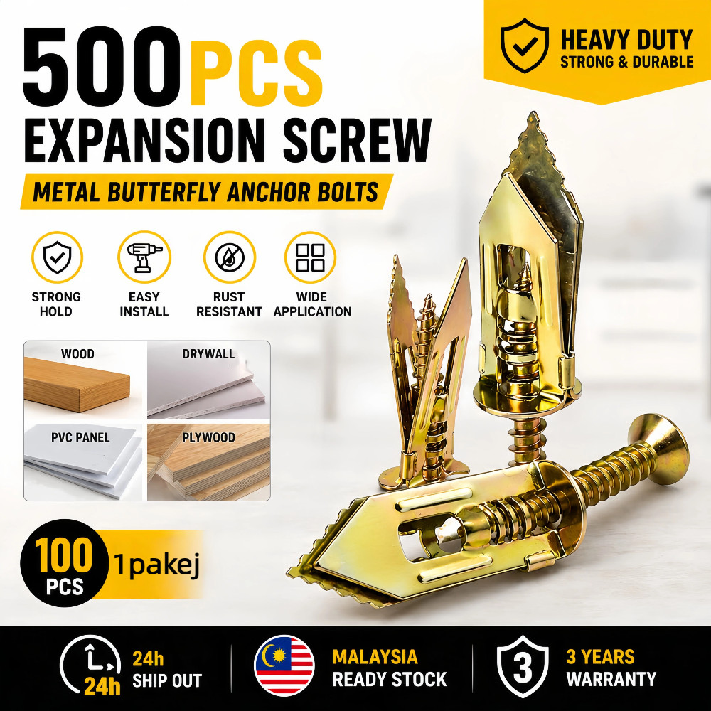 DIY 500PCS โลหะขยาย Anchor Bolts ผีเสื้อ Anchor Bolts เจาะสกรูขยายค้อนโลหะ Drywall Anchors