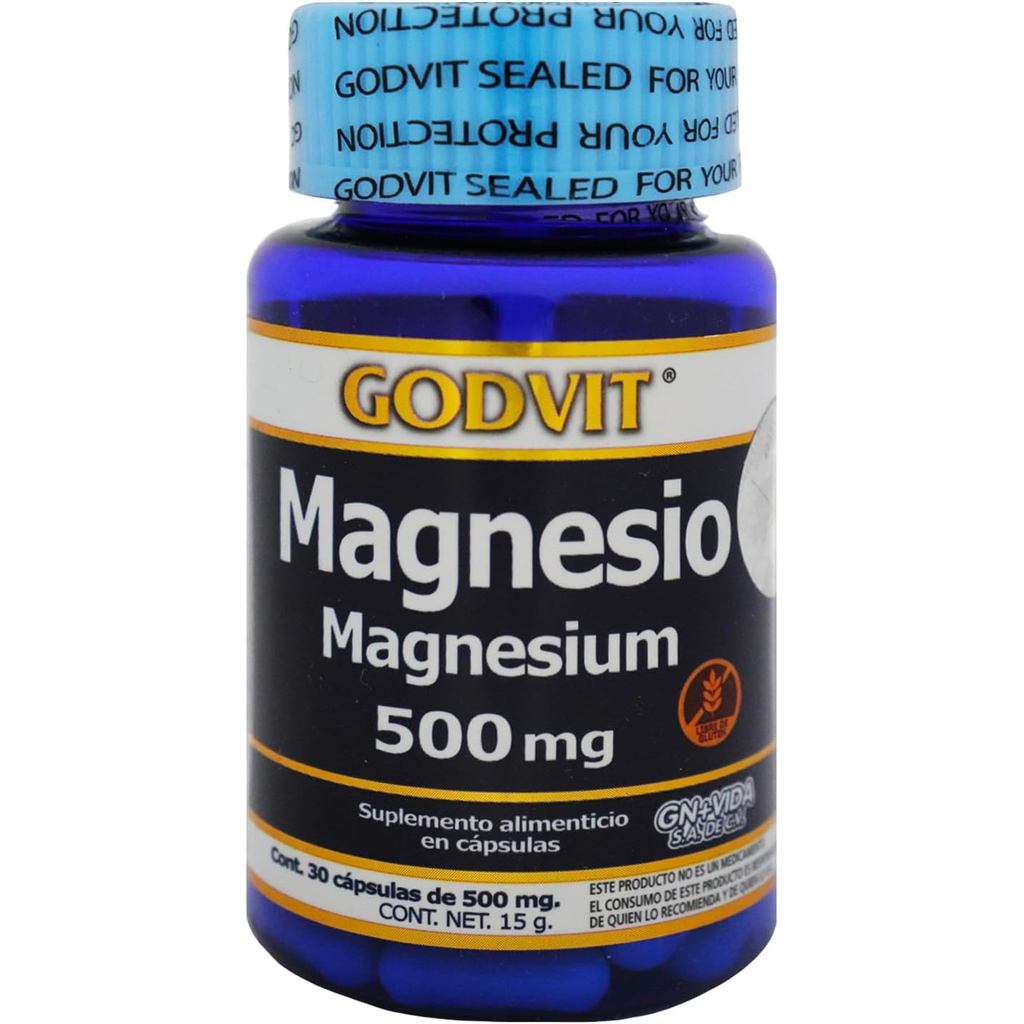 GN+VIDA-GODVIT-อาหารเสริมแมกนีเซียมแคปซูล,แต่ละแคปซูลบรรจุแมกนีเซียม 500 มก., รวม 30 แคปซูล