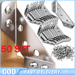 50set Trapeziform Bracket Stainless Steel Furniture Corner Joint Connector Triangle Support Frame