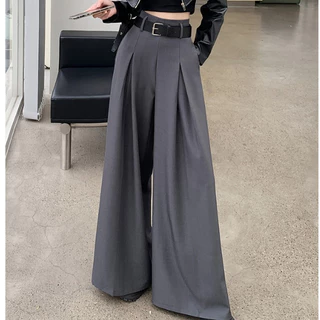 Plus Size เอวผู้หญิงชุดกางเกงเอวสูงกางเกงเอวกว้าง สไตล์เกาหลี กางเกงสูท