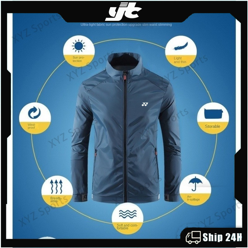 YONEX Windbreaker Jacket เดินป่า Jaket Slim Fit Unisex ป้องกันแสงแดดกีฬา Jogging Jaket ซิปแจ็คเก็ตสํ