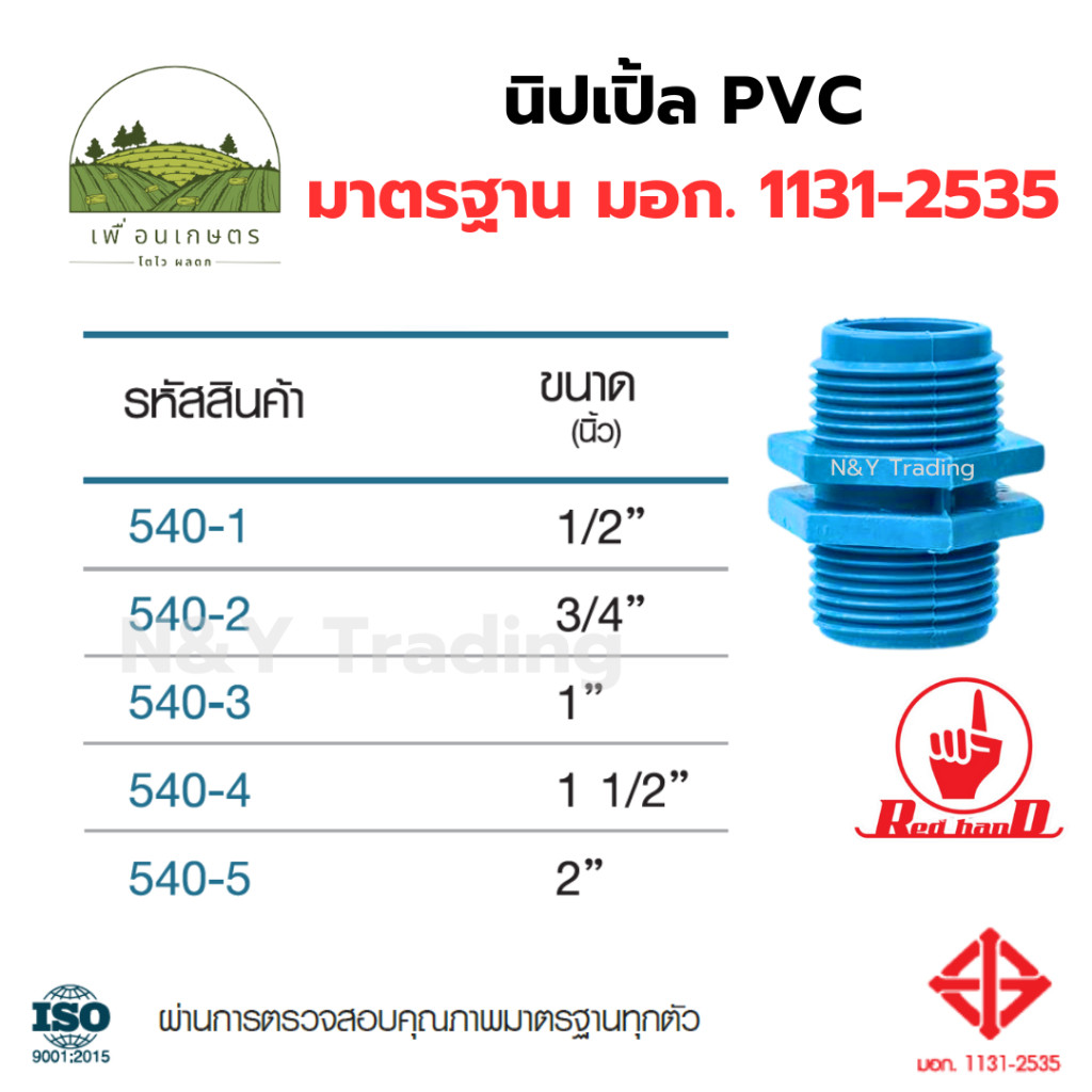 นิปเปิ้ล PVC ตรามือ สำหรับงานประปา ข้อต่อเกลียวนอกสองด้าน PVC