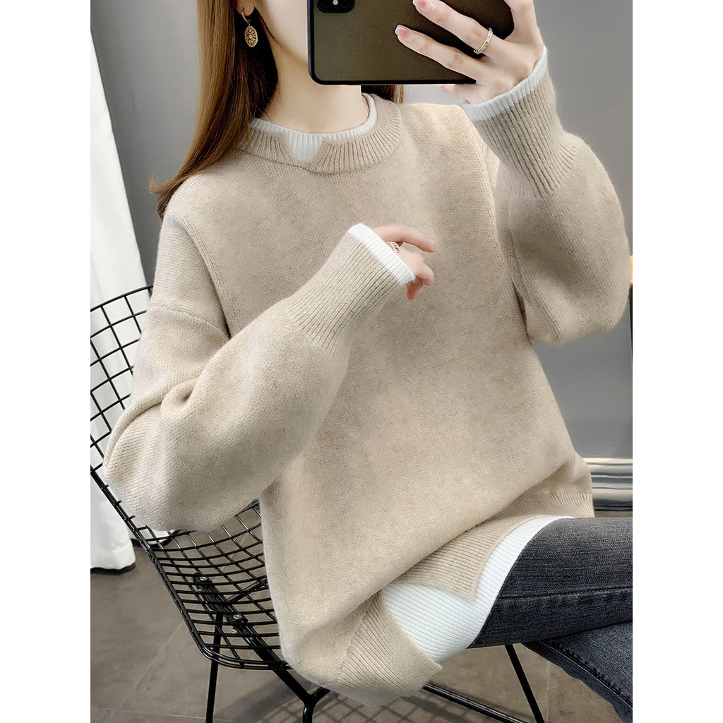 sweater set sculptor sweater เสื้อกันหนาวทรงหลวมดีไซน์ภายนอก มีขนแกะปลอม สำหรับฤดูหนาว