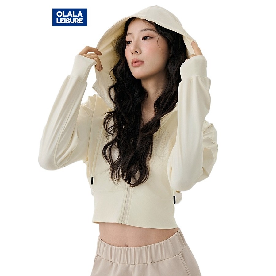 Olala Leisure Casual Yoga Sports Jacket Long Sleeves Hooded Cropped Top Fitness Or Daily Wear