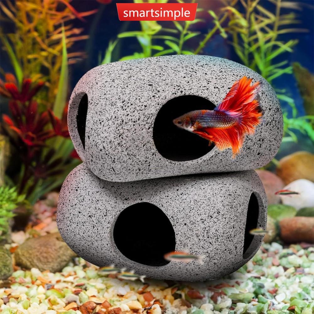 SMARTSIMPLE ทรายสีม่วง Aquarium ตกแต่งปลากุ้ง Shelter House เครื่องปั้นดินเผาภูมิทัศน์เครื่องประดับต