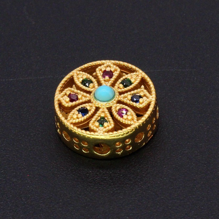 สร้อยข้อมือและสร้อยคอดั้งเดิมจากเนปาล เคลือบทอง ฝังอัญมณีจำลอง DIY เครื่องประดับทองเหลือง ลูกปัด Clo