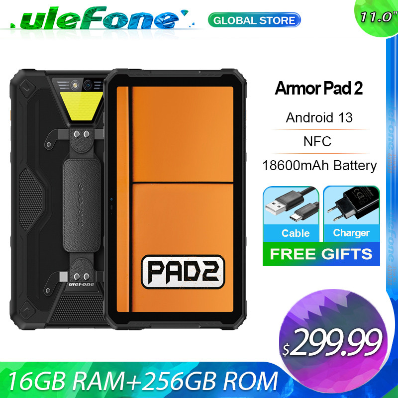 Ulefone Armor Pad 2 แท็บเล็ตที่ทนทาน 11 นิ้ว 2K สูงสุด 16GB RAM + 256GB ROM IP68/IP69K แท็บเล็ต 1860