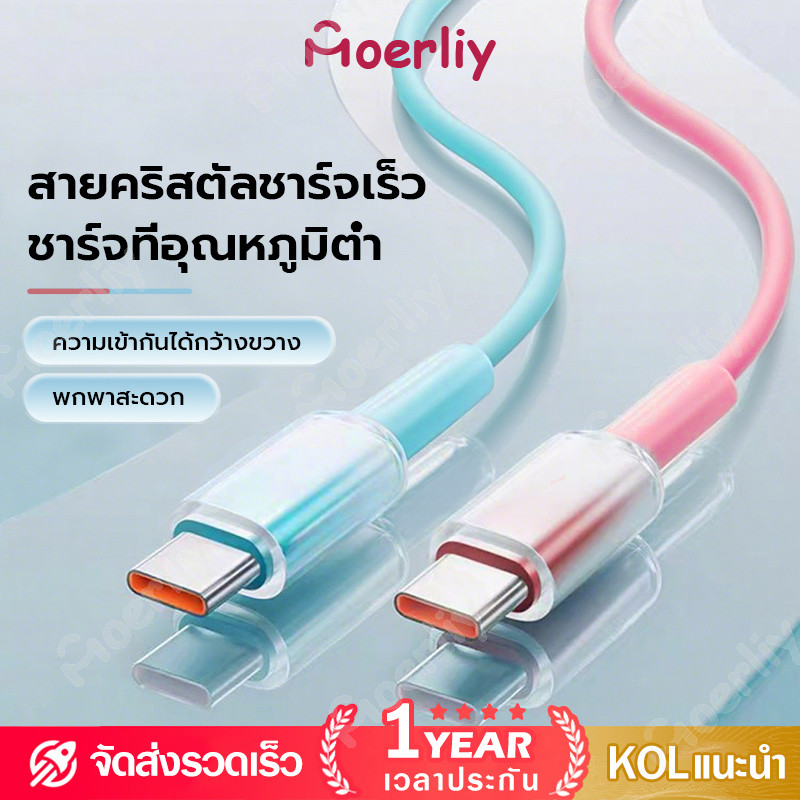 สายเคเบิล USB 60W แบบถักใสคริสตัล Type c ถึง Type C สายชาร์จข้อมูล USB ถึง Type C ใช้งานได้หลากหลาย