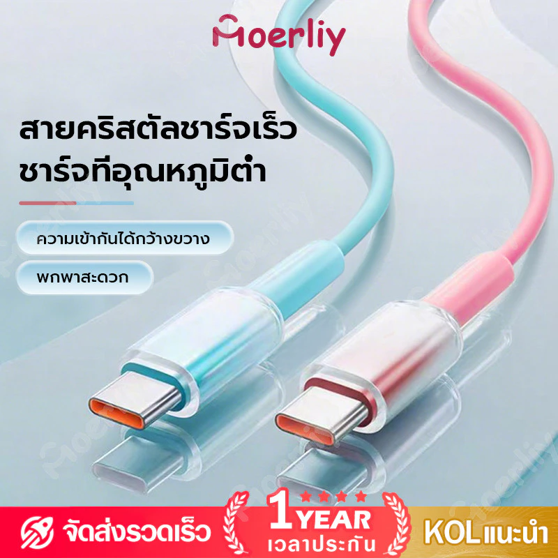 สายเคเบิล USB 60W แบบถักใสคริสตัล Type c ถึง Type C สายชาร์จข้อมูล USB ถึง Type C ใช้งานได้หลากหลาย