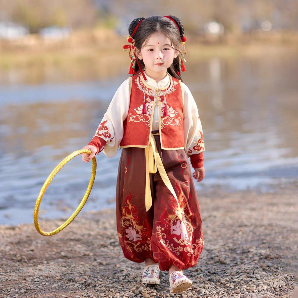 ชุดเสื้อกั๊กกางเกงเด็กแขนยาว สไตล์จีน Nezha cos สำหรับHanfu เหมาะสมทั้งฤดูใบไม้ผลิและฤดูใบไม้ร่วง