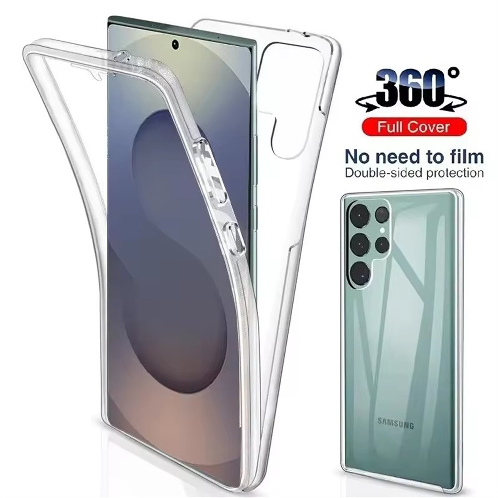 360 Full Body เคสโทรศัพท์โปร่งใสสําหรับ Samsung S25 S24 S23 S22 S21 Ultra Plus ด้านหน้า + กลับ Hybrid ฝาครอบโทรศัพท์