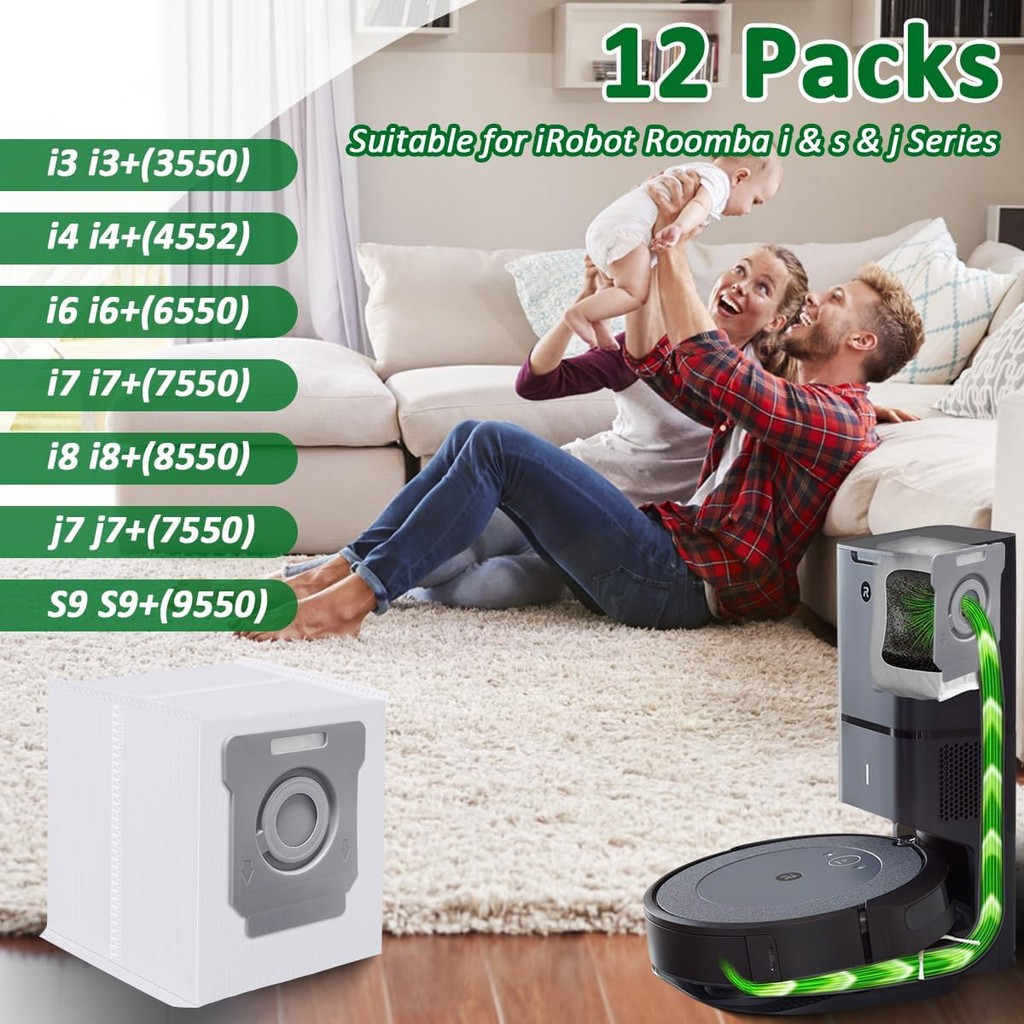WKZO 12 Pack Dirt Disposal Bags สําหรับอะไหล่ทดแทน iRobot Roomba, all Roomba Clean Base รุ่น i1+, i4