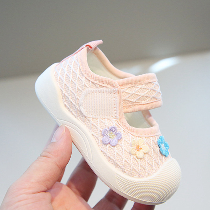 รองเท้าผ้าใบเด็ก สำหรับอายุ 0-5 ปี ลายดอกไม้ สีขาว พร้อมเทคโนโลยีต้านลื่น - รูปที่ 4