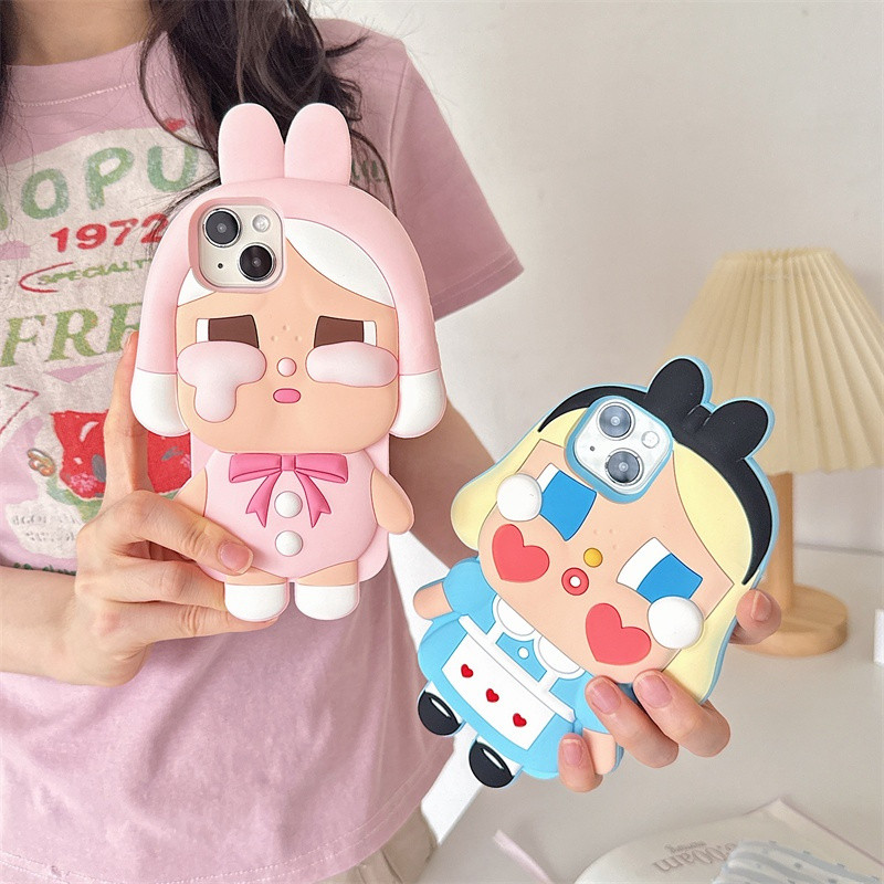 น่ารักร้องไห้เด็กอลิซร้องไห้หูกระต่ายซิลิโคนอ่อนนุ่มกรณีโทรศัพท์เข้ากันได้กับไอโฟน16 15 14 13 12 มือโปร สูงสุด สินค้าใหม่ป้องกันการตกปกหลังกร