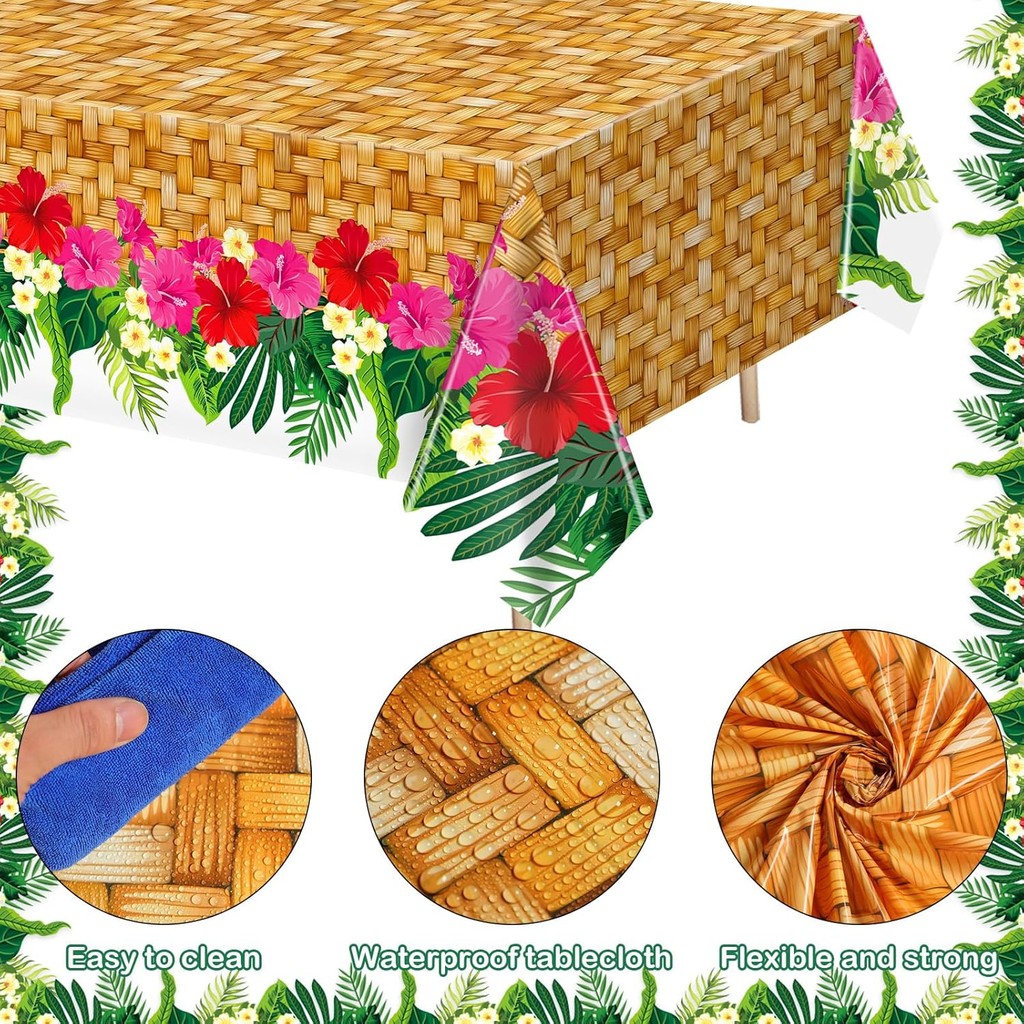 ตารางปาร์ตี้พลาสติก 54x108 นิ้ว เหมาะสำหรับงาน Luau, BBQ และชายหาด Summer Tropical Decor Set