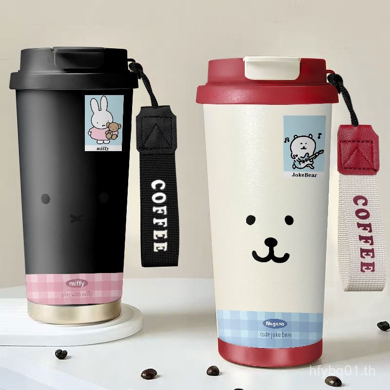 Simple ins Self-Laughing Bear Rabbit Thermos Cup ถ้วยน้ําฟางคู่มูลค่าสูง 316 สแตนเลสดื่มคู่ถ้วยกาแฟ 