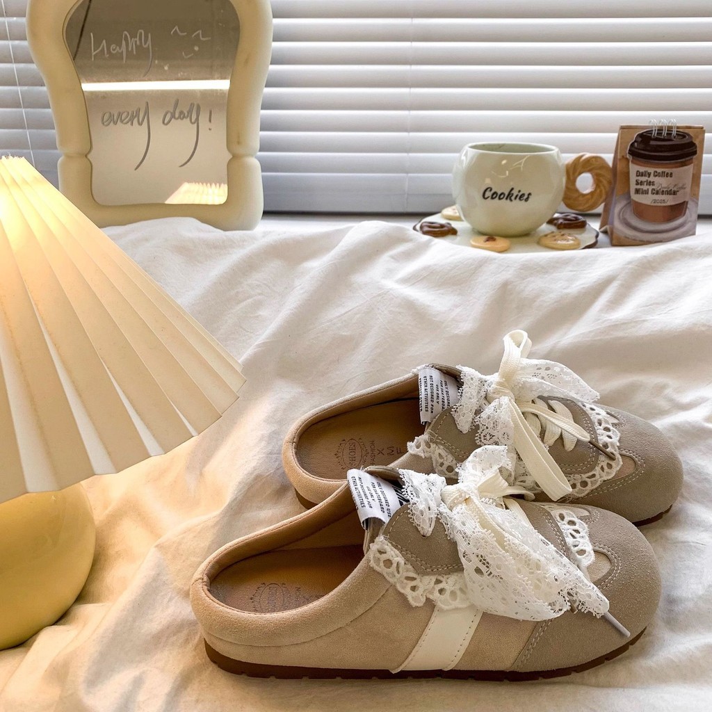 Baotou Boken Shoes รองเท้าแตะครึ่งสําหรับผู้หญิง ใส่สบาย พื้นหนา ไม่มี Backstheel รองเท้า Lazy Soft 