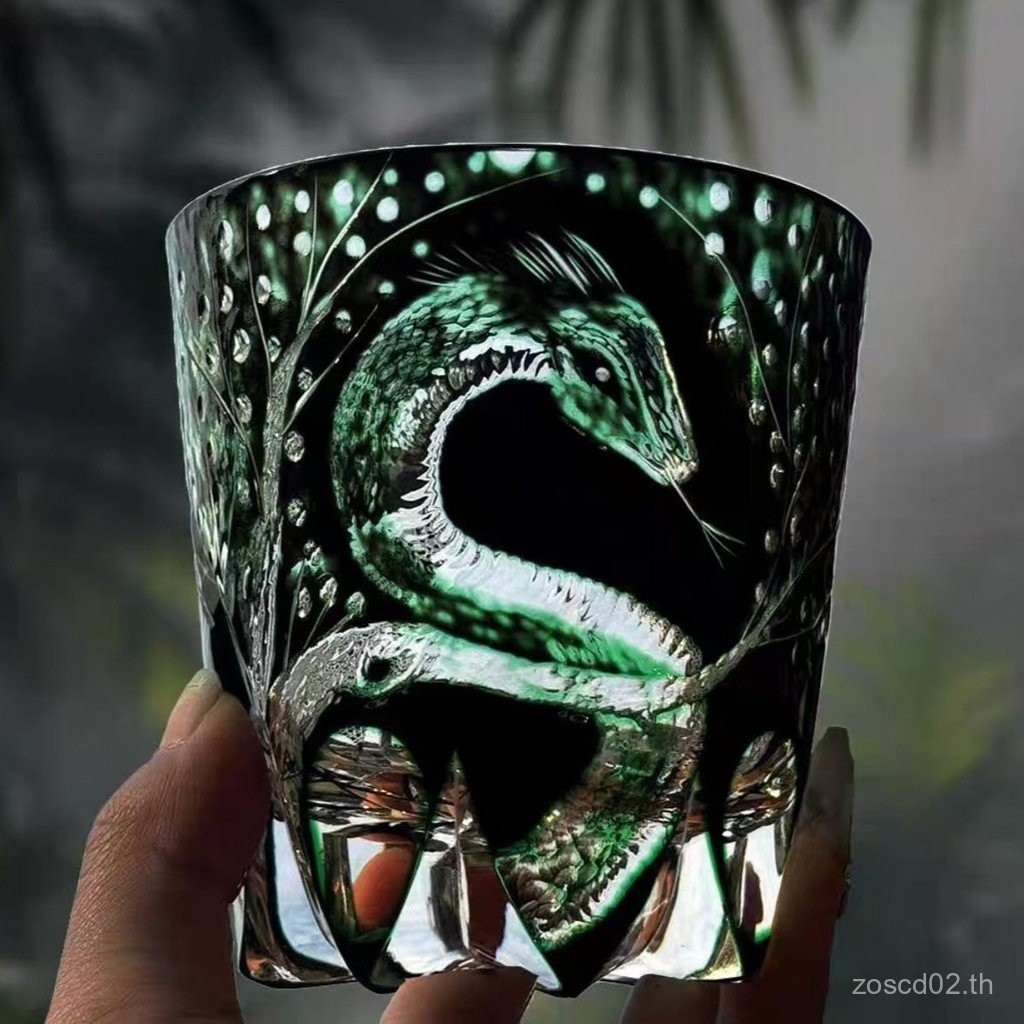 ขายร้อน Edo Kiriko [ปีงู Limited Edition] Zodiac Snake Crystal Glass แก้ววิสกี้แก้วไวน์ Hand-Carved 
