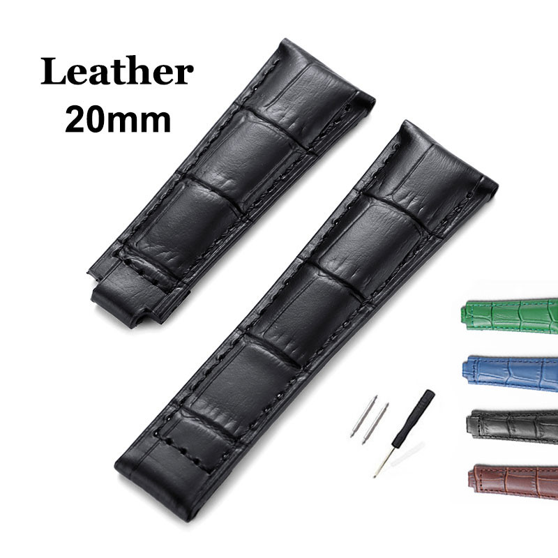 Retro สายนาฬิกาหนังแท้ 20 มม.ชั้นหนังวัวสายนาฬิกาสําหรับ Rolex GMT Submariner สีดําน้ํา Ghost Dayton