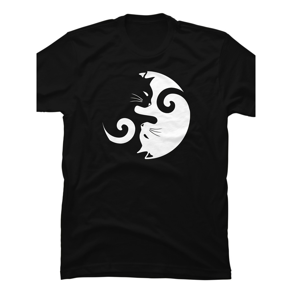 KATUN Elvis Mens Cotton 220G T-Shirt - Yin Yang Cat Print, Short Sleeve, O-Neck, Casual Style