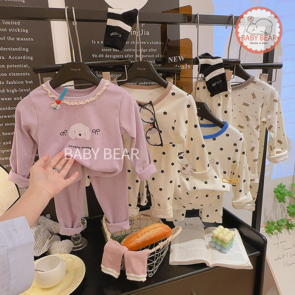 ชุดนอนเด็ก เสื้อผ้าเด็กอ่อน เซ็ต 2 ชิ้น เสื้อ+กางเกง เนื้อผ้าสำลี นุ่ม ยืด ใส่สบาย Size80-12cm