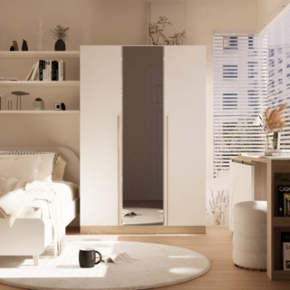 Looms ตู้เสื้อผ้าบานเปิด รุ่น REMUS-H สีโซลิดโอ๊คตัดสีขาว (1…