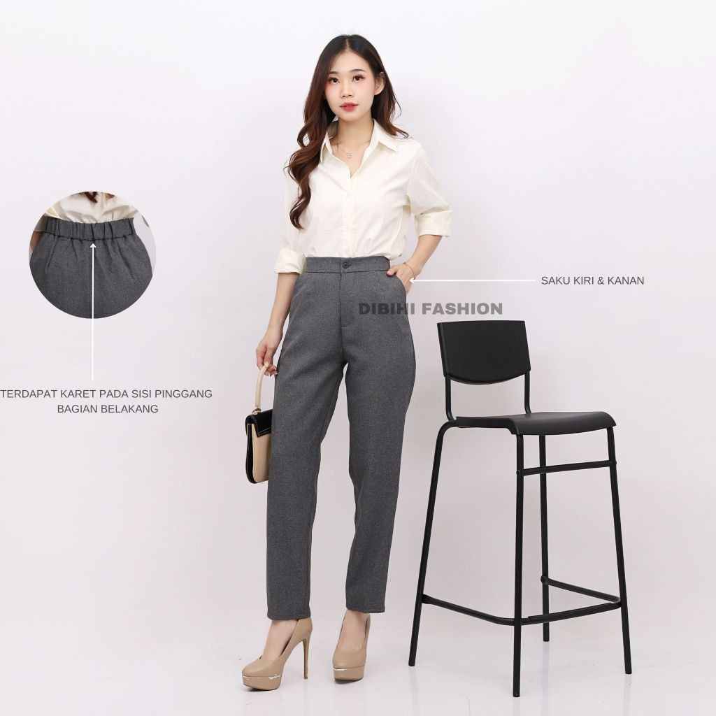 ZD23WS Dibhi - กางเกงทํางานอย่างเป็นทางการของผู้หญิงเอวยางยืดและด้านข้างด้านหลังวัสดุยืดนําเข้า