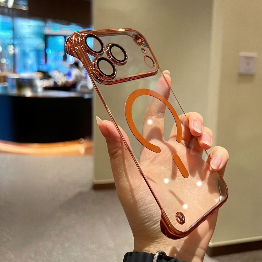 [Cosmic Orange] เคสแม่เหล็กป้องกันเลนส์ชุบสําหรับ iPhone 17 Air 16 15 14 13 Pro Max clear เคสแข็งบางเฉียบกันกระแทกฝาหลัง